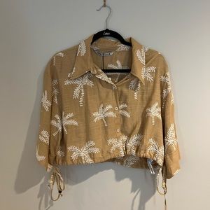 Zara Palm Tree Linen Tan Button Down Top, Part of matching set